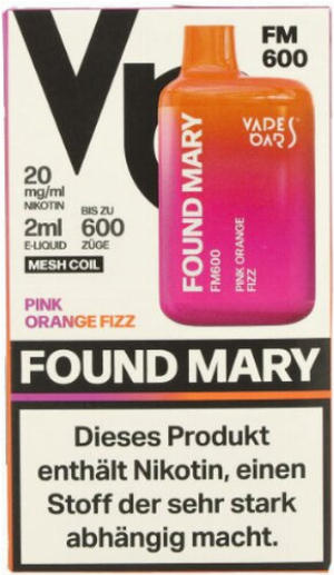 Found Mary FM600 Vapes Bars Einweg E-Zigarette Pink Orange Fizz 20mg