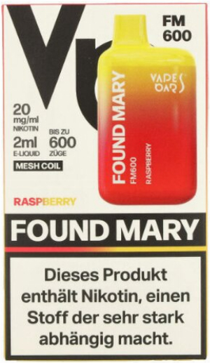 Found Mary FM600 Vapes Bars Einweg E-Zigarette Raspberry 20mg