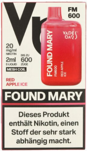Found Mary FM600 Vapes Bars Einweg E-Zigarette Red Apple Ice 20mg