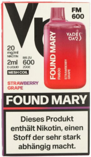 Found Mary FM600 Vapes Bars Einweg E-Zigarette Strawberry Grape 20mg