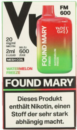 Found Mary FM600 Vapes Bars Einweg E-Zigarette Watermelon Freeze 20mg