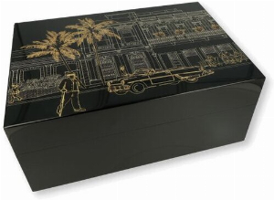Gentili Humidor Laccato nero Paesaggio cubano