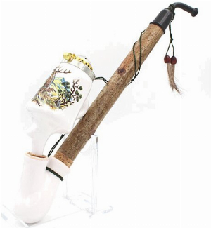 Gesteckpfeife aus Porzellan mit Jagdmotiv Hirsch Kopfform Krug 30cm