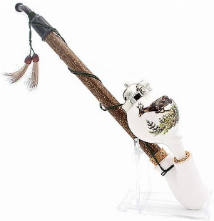 Gesteckpfeife aus Porzellan mit Jagdmotiv Hirsch Kopfform Kugel 30cm