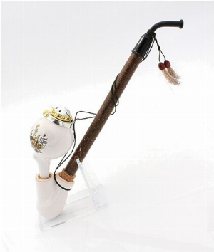 Gesteckpfeife aus Porzellan mit Jagdmotiv Reh Kopfform Kugel 30cm