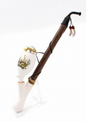 Gesteckpfeife aus Porzellan mit Jagdmotiv Reh Kopfform Oval 30cm