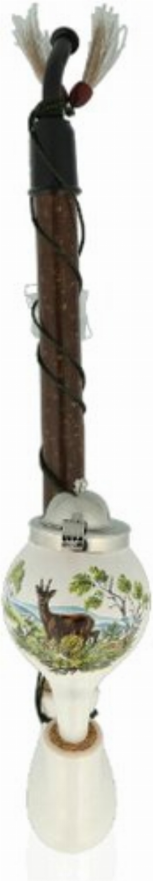 Gesteckpfeife aus Porzellan mit Jagdmotiv Rehbock Kopfform Kugel 30cm mit Feder