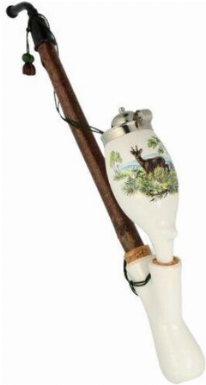 Gesteckpfeife aus Porzellan mit Jagdmotiv Rehbock Kopfform Oval 30cm