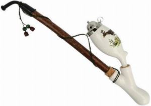 Gesteckpfeife aus Porzellan mit Jagdmotiv Rehbock Sprung Kopfform Oval 30cm