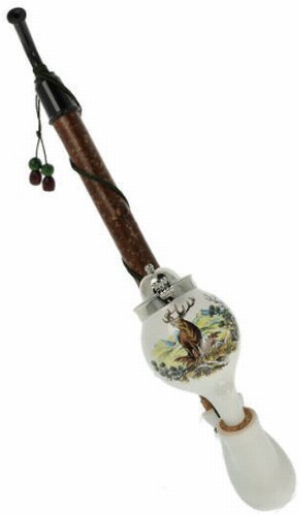 Gesteckpfeife aus Porzellan mit Jagdmotiv Röhrender Hirsch Kopfform Kugel 30cm