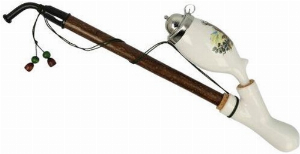 Gesteckpfeife aus Porzellan mit Jagdmotiv Röhrender Hirsch Kopfform Oval 30cm
