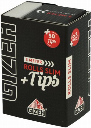 GIZEH 5 Meter ROLLS SLIM + Tips +50 Tips extra fine
