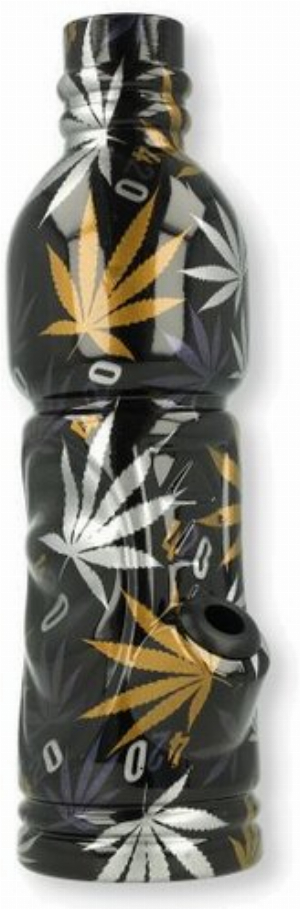 Glas Bong Bottle Schwarz/Cannabis mit Glaschillum