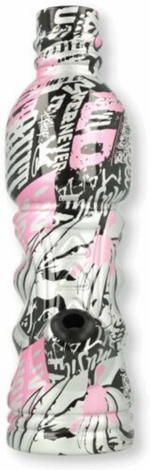 Glas Bong Bottle Silber/Graffiti mit Glaschillum