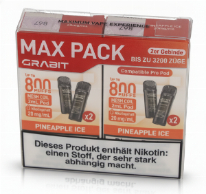 Grabit Pineapple Ice Prefilled Pods 20mg Maxi Pack 4x2ml