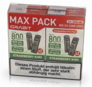 Grabit Strawberry Kiwi Prefilled Pods 20mg Maxi Pack 4x2ml