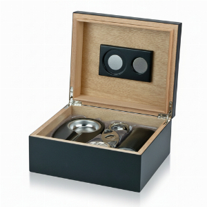 Humidor Set Schwarz Matt für ca. 40 Zigarren H11.5 x B26 x T22cm