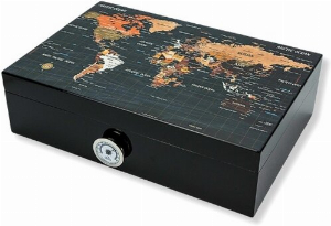 Humidor Weltkarte für ca. 50 Zigarren Schwarz