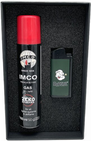 IMCO Popeye Pfeifenfeuerzeug Grün mit Feuerzeuggas 100ml