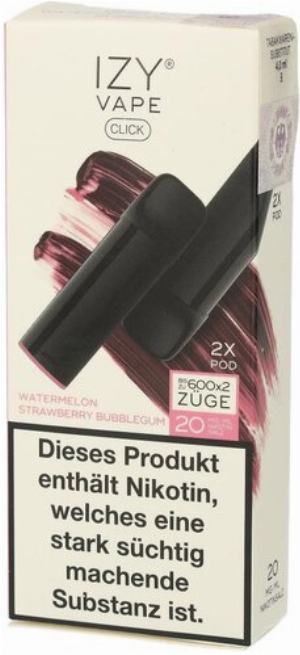 IZY Vape Click 2.0 Watermelon Strawberry Bubblegum Prefilled Pods 2x2ml 20mg
