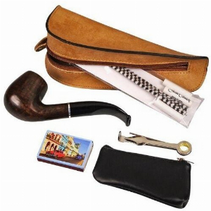 Jean Claude Pfeifen-Einsteigerset Lederoptik Braun Pfeife gebogen