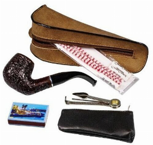 Jean Claude Pfeifen-Einsteigerset Lederoptik Braun Pfeife gebogen Rustiziert