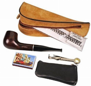 Jean Claude Pfeifen-Einsteigerset Lederoptik Braun Pfeife gerade