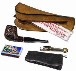 Jean Claude Pfeifen-Einsteigerset Lederoptik Braun Pfeife gerade Rustiziert