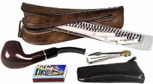 Jean Claude Pfeifen-Einsteigerset Lederoptik Braun Pfeife dezent gebogen