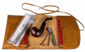 Jean Claude Pfeifen-Einsteigerset Rollbeutel Leder Braun Pfeife gebogen