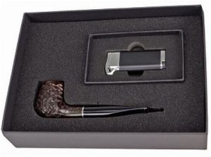 Jean Claude Set Pfeife gerade rustic mit Pfeifenfeuerzeug