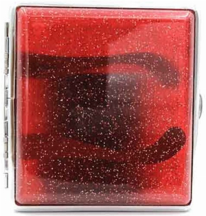 Zigarettenetui Kunststoff Transparent Glitzer Rot 18er