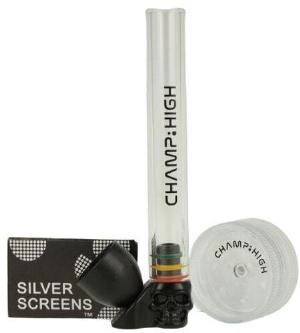 Kräuterpfeife Champ High mit Grinder Glaspfeife Totenkopf