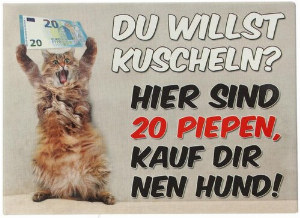 Kühlschrankmagnet DU WILLST KUSCHELN? HIER SIND 20 PIEPEN, KAUF DIR NEN HUND! 9x6,5cm