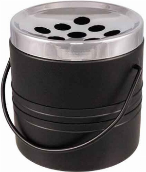 Metall Aschenbecher mit Tragegriff chrom/schwarz