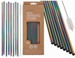 Metall-Trinkhalm in Regenbogenfarben 8Stk.