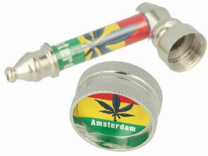 Metallpfeifenset Grinder, Pfeife, Ersatzsiebe im Täschchen Nr.1