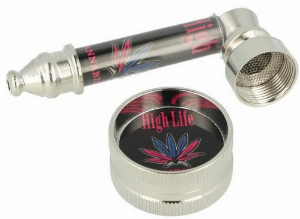 Metallpfeifenset Grinder, Pfeife, Ersatzsiebe im Täschchen Nr.2