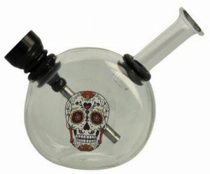 Mini Glas Bong Wildfire Sticker/Clear Totenkopf Nr.7