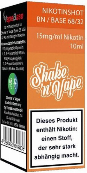 Nikoliquids Shake n Vape Nikotin Shot BN 15mg BASE 68/32 Orange