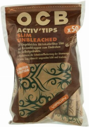 OCB Activ Tips Slim Limited Edition Tattoo Unbleached 7mm Filter 50 Stk.