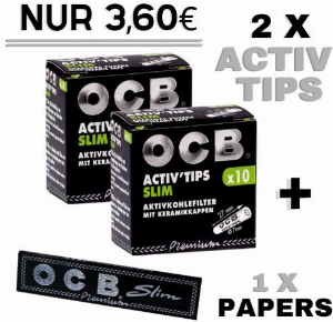 OCB Set Premium Black ( 2 x OCB Activ Tips Slim 10 Stück + 1 x OCB Premium Slim Black Papers 32 Stück)