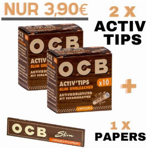 OCB Set Unbleached ( 2 x OCB Activ Tips 10 Stück + 1 x OCB Slim Virgin Papers 32 Stück)