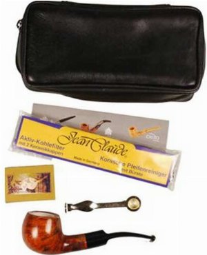 Pfeifen-Einsteigerset Leder/Pfeife m.Meerschaumfutter