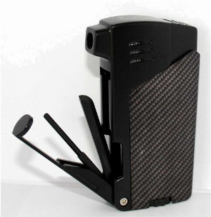 Myon Pfeifenfeuerzeug Schwarz mit Pfeifen-Besteck