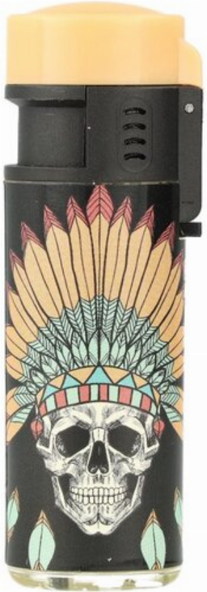 Prof Feuerzeug Jet-Blueflame Feather & Skull Beige