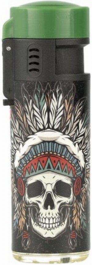 Prof Feuerzeug Jet-Blueflame Feather & Skull Grün