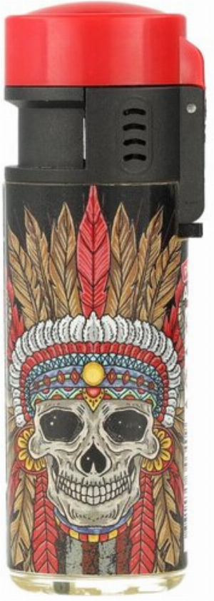 Prof Feuerzeug Jet-Blueflame Feather & Skull Rot