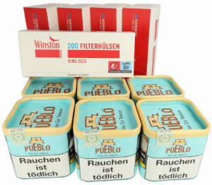 6x Pueblo Blue Tabak + 5 x 200 Winston Zigarettenhülsen  Sparpaket