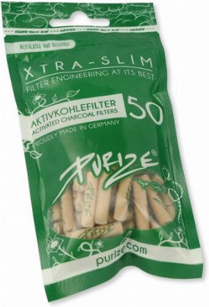 Purize Aktivkohle Xtra Slim Size 6 mm Zigarettenfilter 50 Stück Braun